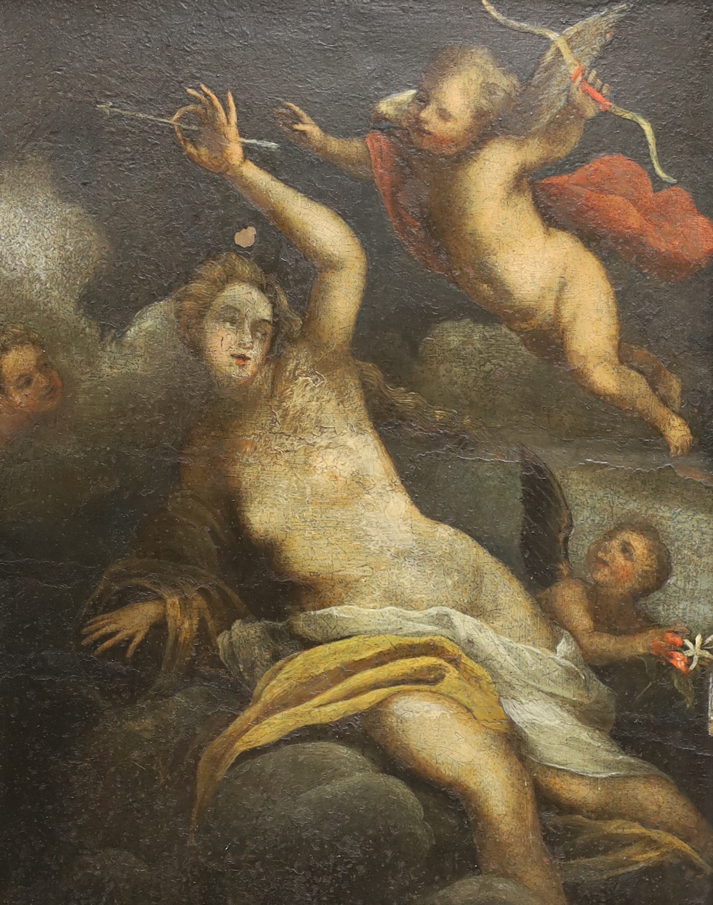 18th/19th century Continental School, oil on tin panel, Cupid and Psyche, 20 x 16cm